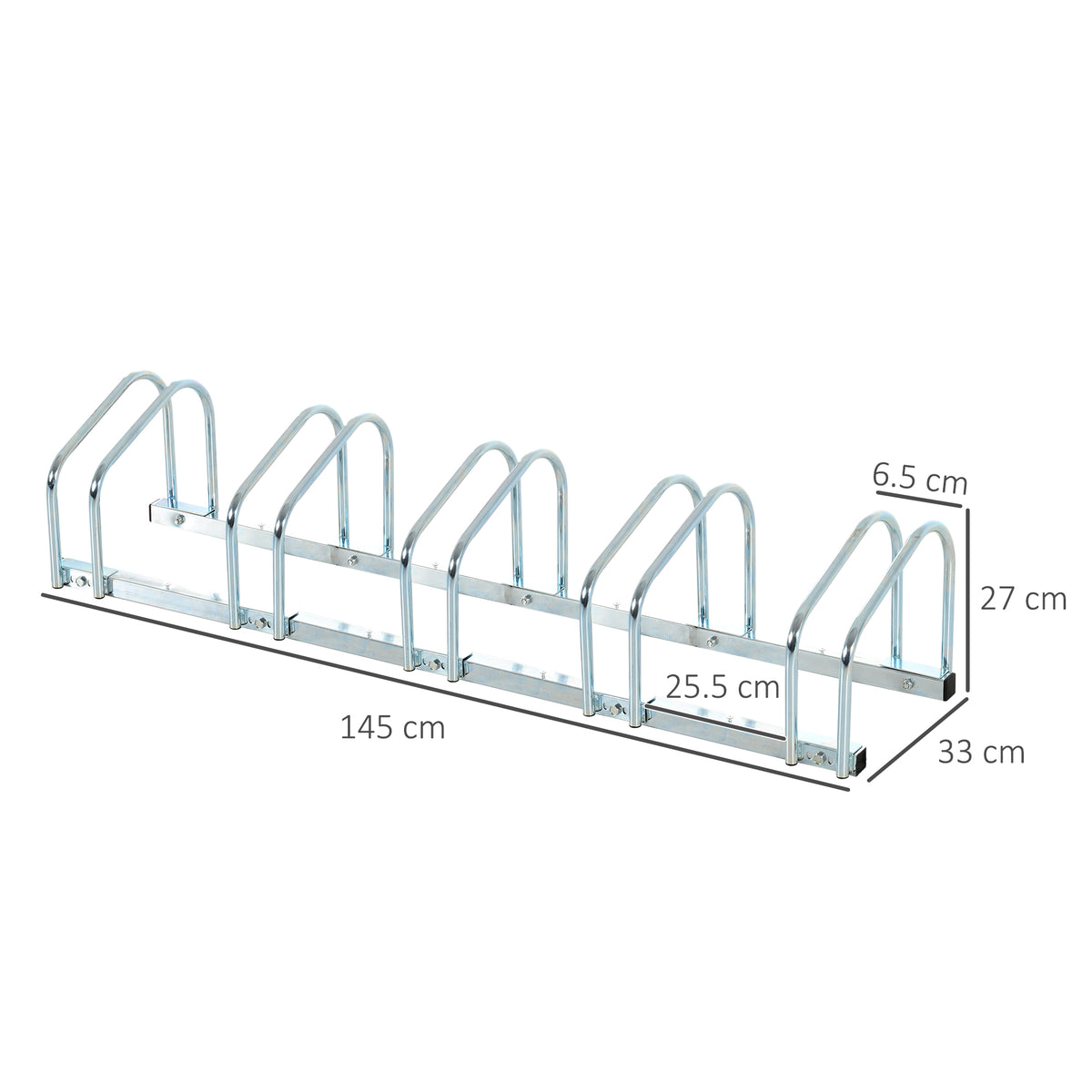 HOMCOM Bike Stand Parking Rack Floor or Wall Mount Bicycle Cycle Storage Locking Stand 145W x 33D x 27H (5 Racks, Silver)