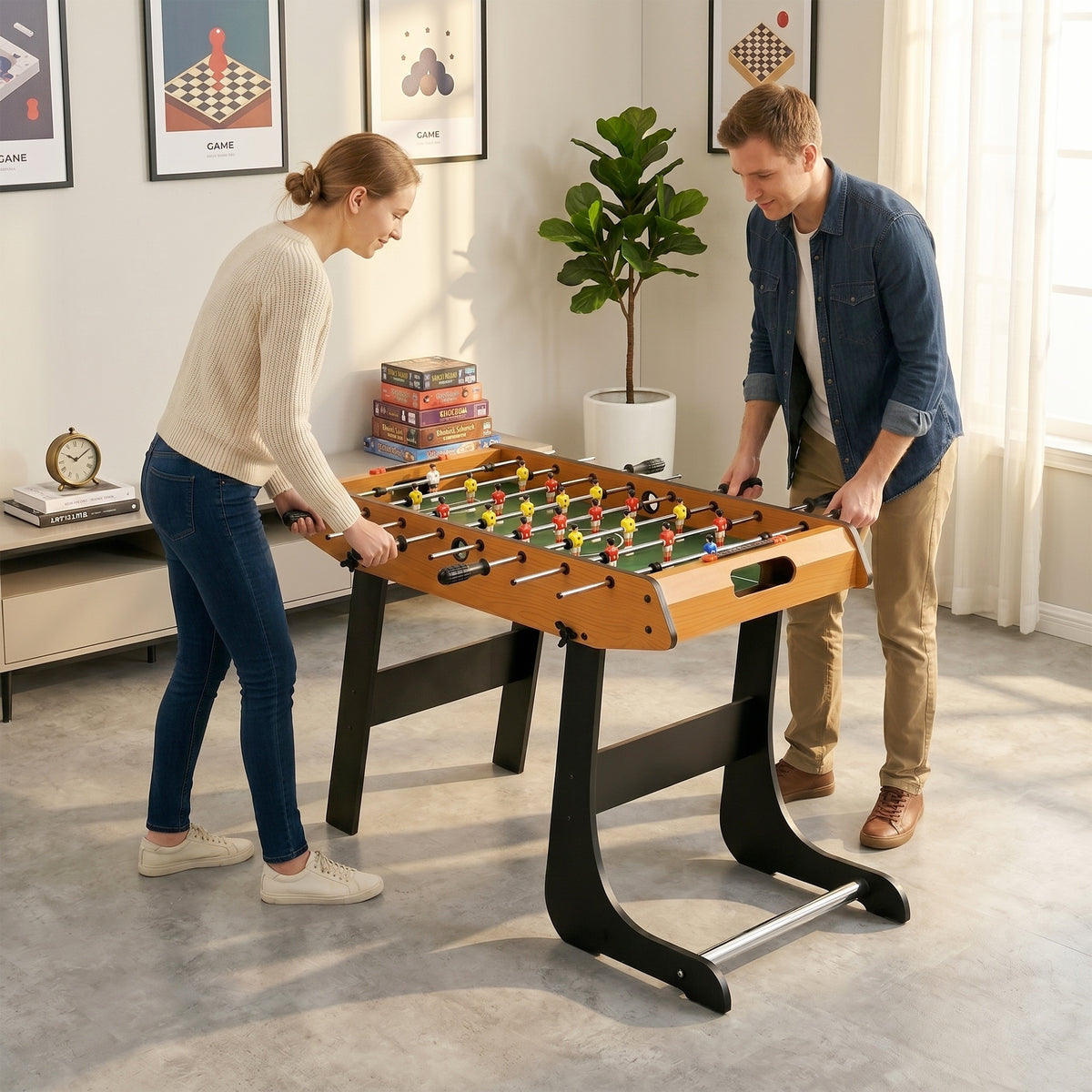 HOMCOM Folding Football Gaming Table Mini Foosball Soccer Table for Family Fun Indoor Play Sports