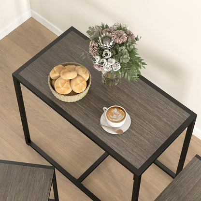 HOMCOM Dining Table and Chairs Set 2, Dining Room Sets, Rectangular Space Saving Table and 2 Chairs for Compact Kitchens, Steel Frame, Grey Wood-Effect
