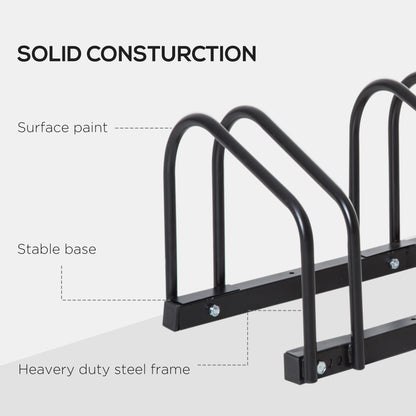 HOMCOM Bike Stand Parking Rack Floor or Wall Mount Bicycle Cycle Storage Locking Stand 76W x 33D x 27H (3 Racks, Black)