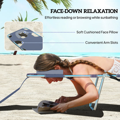 Outsunny 5-Position Adjustable Sun Lounger with Reading Hole and Side Pocket, Grey