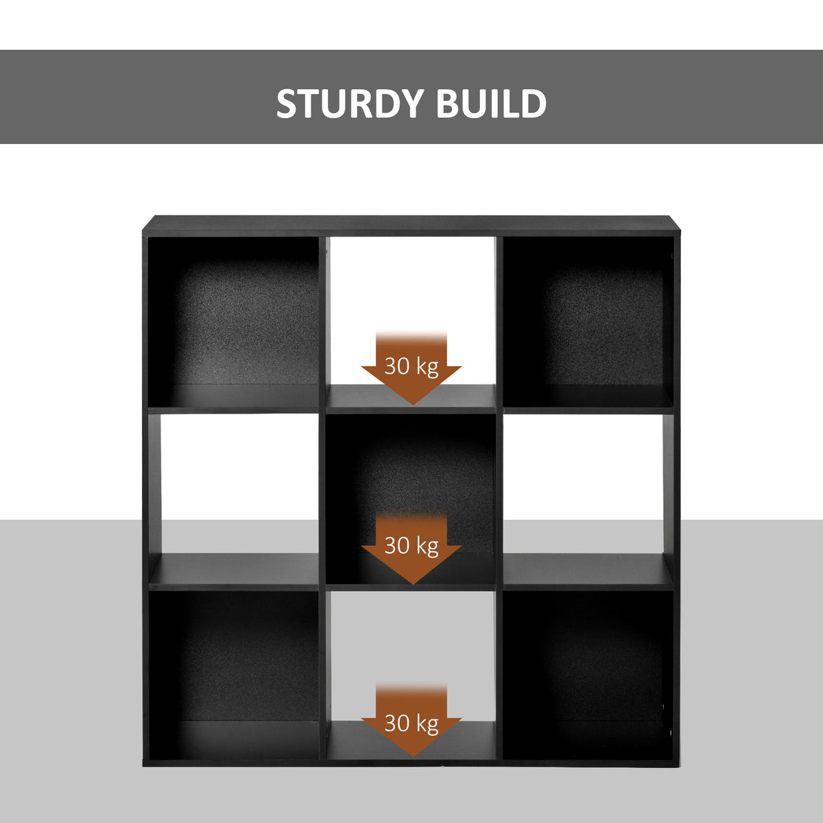 HOMCOM 3-tier 9 Cubes Storage Unit Particle Board Cupboard Bookcase Organiser Home Office Shelves, Black