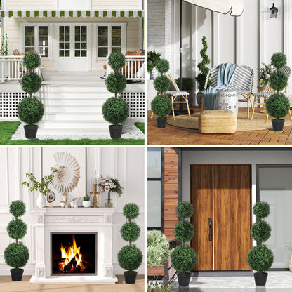 HOMCOM Set of 2 Decorative Artificial Trees, Topiary Ball-shaped Boxwood Trees in Pot, Fake Plants for Home Indoor outdoor Decor, 100cm, 3 Tree Balls