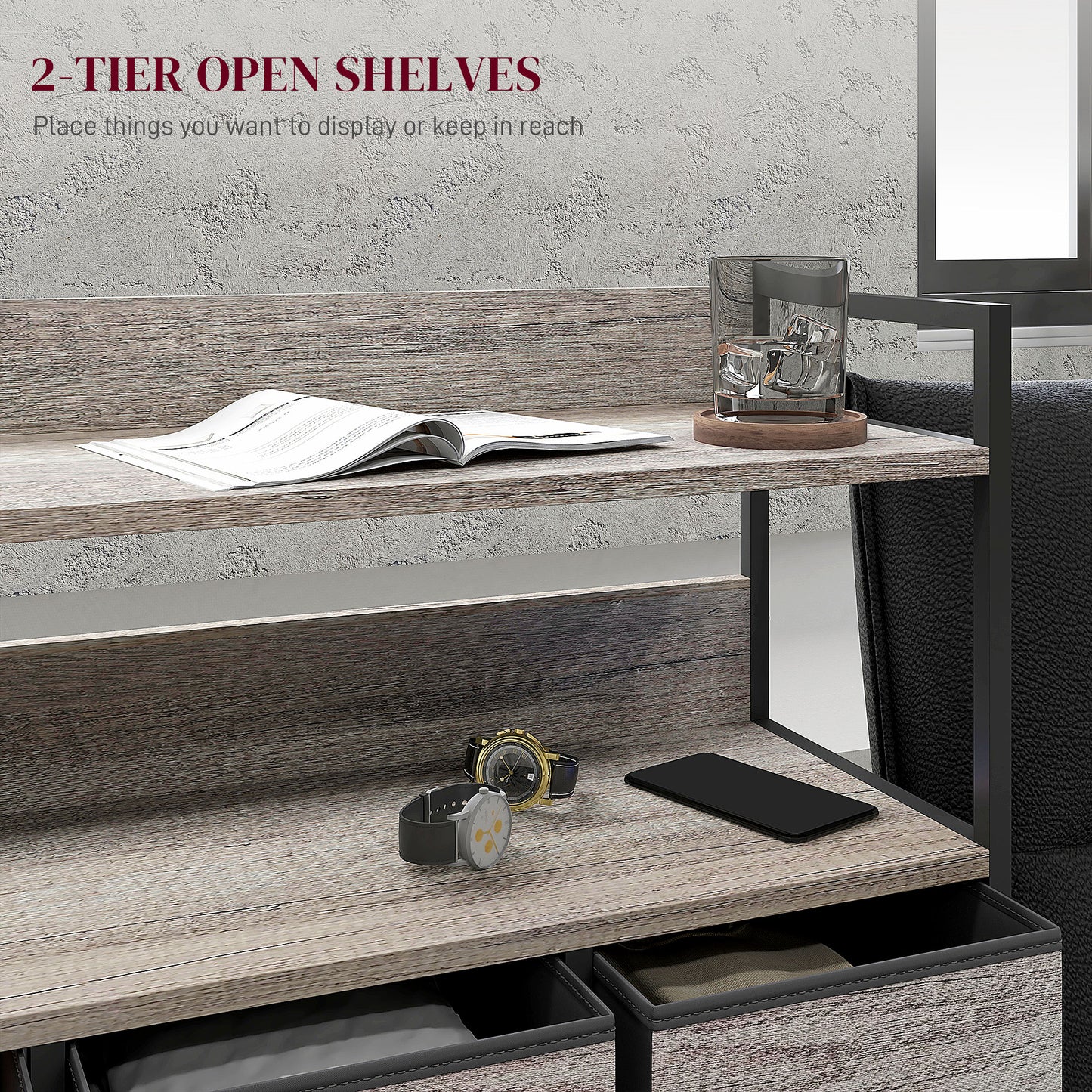 HOMCOM Bedroom Chest of Drawers 7 Drawer Dresser w/ Shelves, Grey Wood Effect