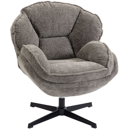 HOMCOM Modern Wingback Accent Chair, Velvet Armchair with Four-Star Base, S-Springs, Swivel, Grey