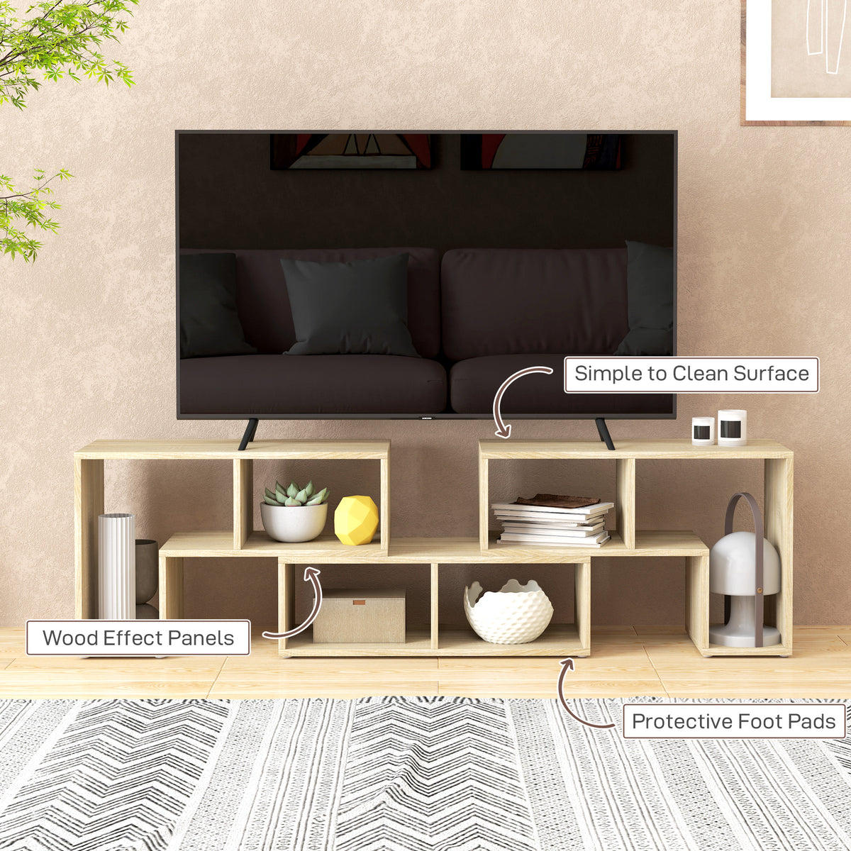 HOMCOM Three-Block Modular TV Stand - Grey Wood-Effect