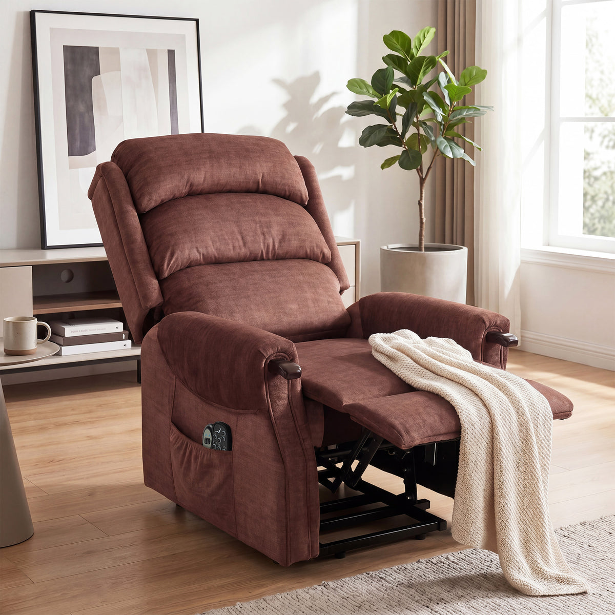 HOMCOM Power Lift Recliner with Vibration Massage and Heat, Lift Chair for Tall with Wood Grip, Pocket Spring, Brown