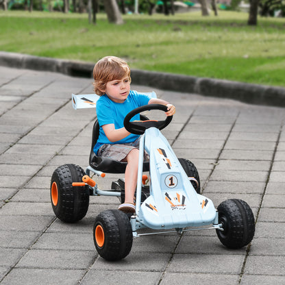 HOMCOM Pedal Go Kart, Kids Ride On Race Car with Brake, Gears Shift, Steering Wheel, Adjustable Seat, Gift for Boys and Girls 3-6 Years Outdoor, Blue