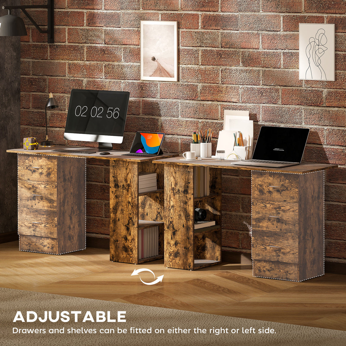 HOMCOM Computer Desk with Drawers, Home Office Desk, Writing Table, PC Workstation with 3 Storage Shelves for Working, Study, 120 x 49 x 72 cm, Rustic Brown