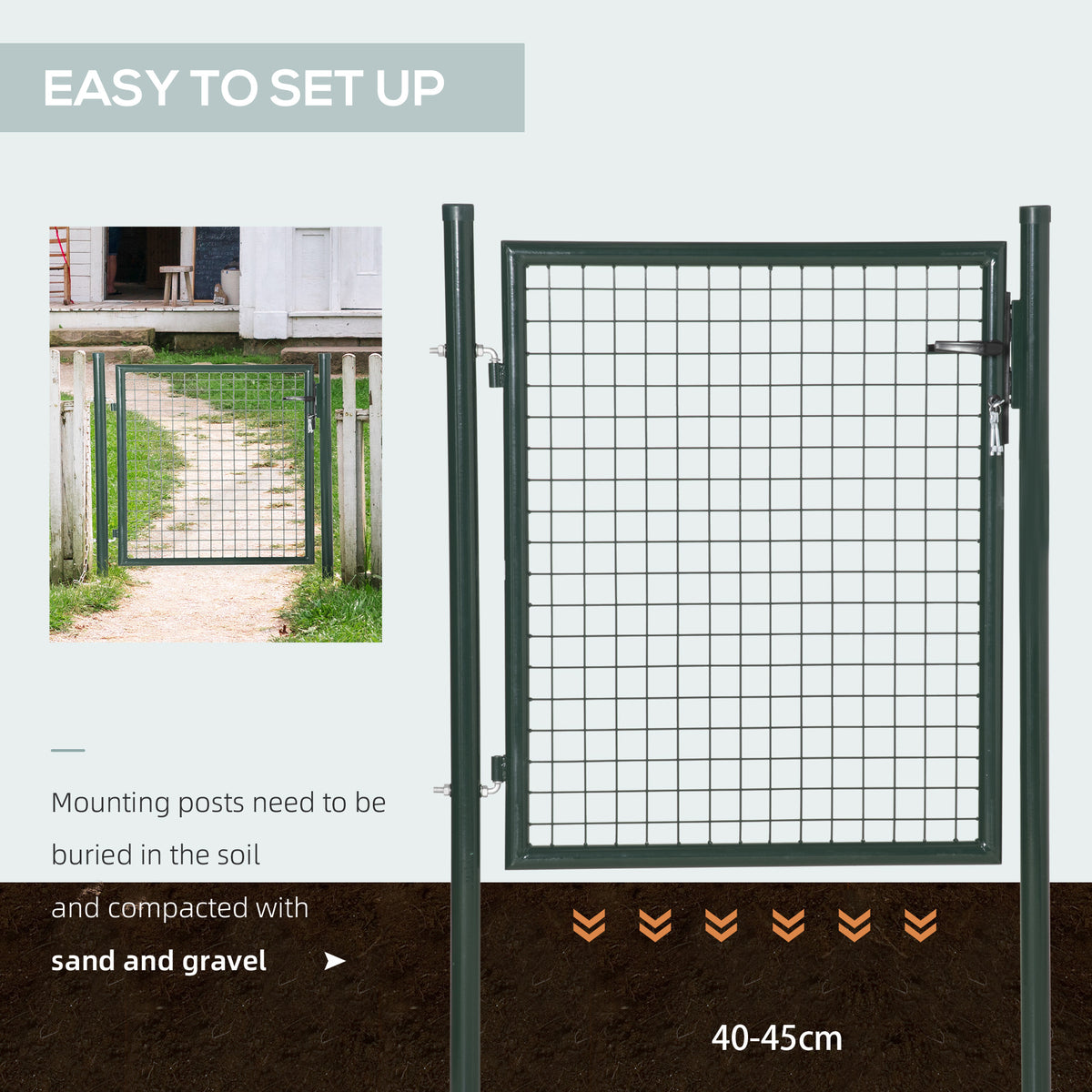 HOMCOM Green Steel Garden Gate with Lock and 3 Keys 97 x 150cm, Green