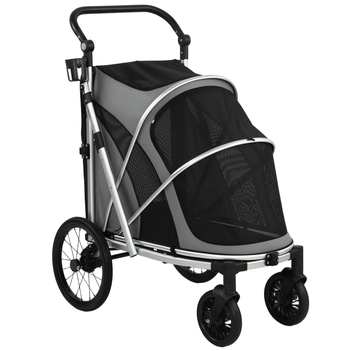 PawHut Dog Stroller, Easy Folding Pet Stroller for Small and Medium Dogs with Shock Absorption, Maximum Load 20 kg, Grey