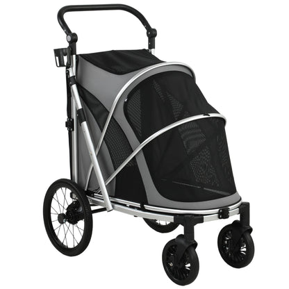 PawHut Dog Stroller, Easy Folding Pet Stroller for Small and Medium Dogs with Shock Absorption, Maximum Load 20 kg, Grey