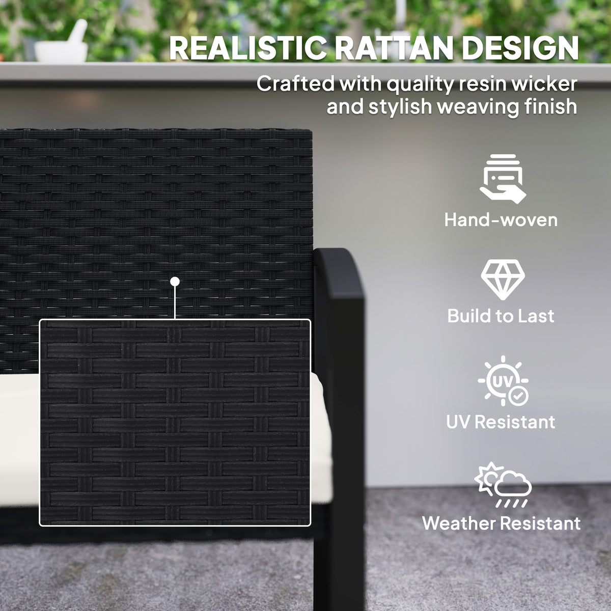 Outsunny Two-Seater Rattan Garden Bench - Beige
