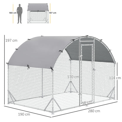 PawHut Walk In Chicken Run Galvanised Chicken Coop Hen Poultry House Cage Water-Resist Cover, Silver