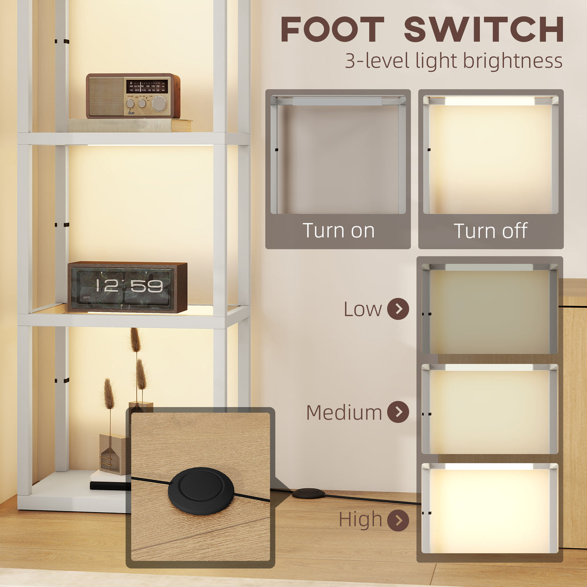 HOMCOM Four-Shelf Floor Lamp - Grey