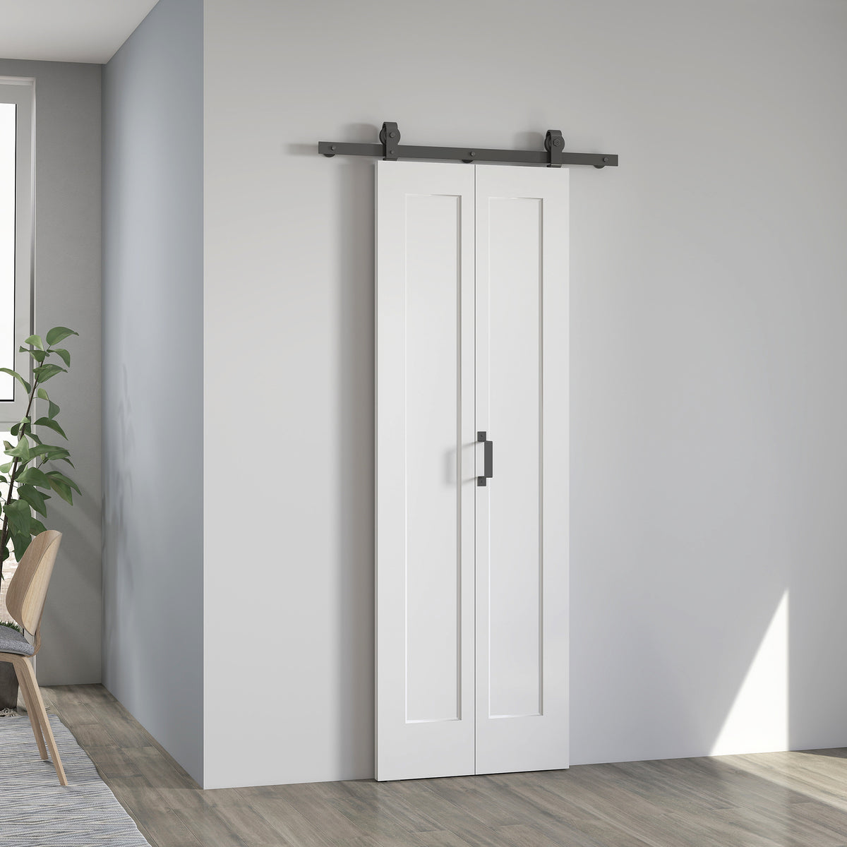 HOMCOM Slide Door, 70cm Modern Sliding Door Set Kit with Steel Rail, White