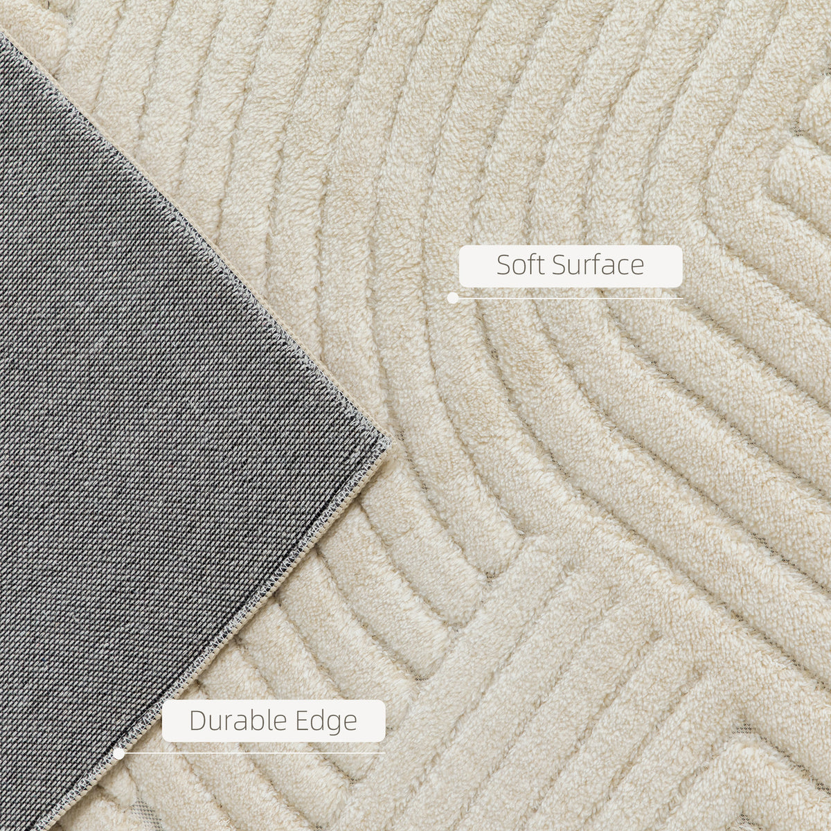 HOMCOM Modern Geometric Rug, Thick Plush, Non-Slip, 200 x 140 cm, Cream, Living Room, Bedroom, Office