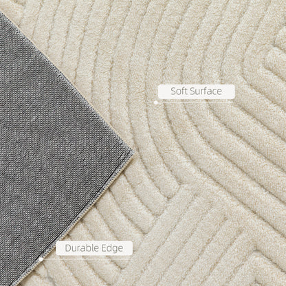 HOMCOM Modern Geometric Rug, Thick Plush, Non-Slip, 200 x 140 cm, Cream, Living Room, Bedroom, Office