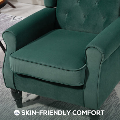 HOMCOM Wingback Accent Chair, Retro Upholstered Button Tufted Occasional Chair for Living Room and Bedroom, Green
