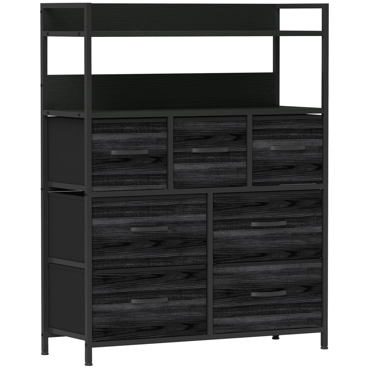 HOMCOM Rustic Chest of Seven Fabric Drawers - Black