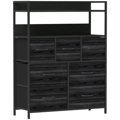 HOMCOM Rustic Chest of Seven Fabric Drawers - Black