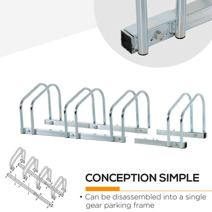 HOMCOM Bike Stand Parking Rack Floor or Wall Mount Bicycle Cycle Storage Locking Stand 110L x 33W x 27H (4 Racks, Silver)