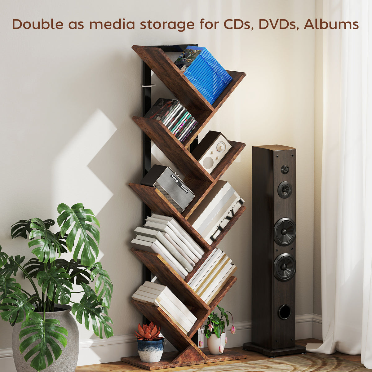 HOMCOM Eight-Section Tree Bookcase - Wood-Effect