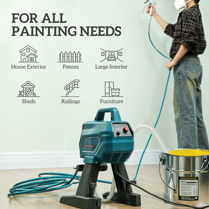 HOMCOM Airless Paint Sprayer, Thinning-Free Electric Paint Spray Gun for Walls, Fences & DIY Projects, 200 Bar High Pressure, 1.5L/min Flow Rate, 7.5m Hose, Indoor & Outdoor Use, Blue