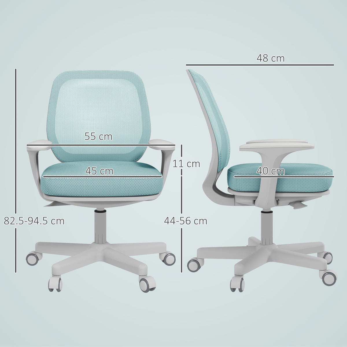 Vinsetto 44-56cm Mesh Back Office Chair - Light Green