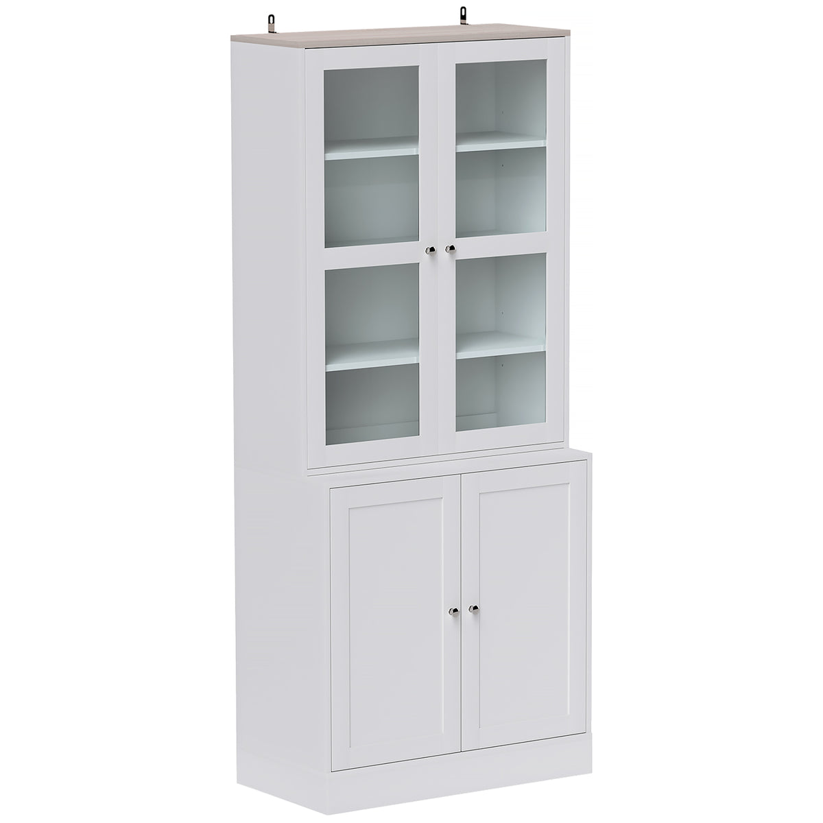 HOMCOM Double Storage Display Cabinet with Adjustable Shelves, MDF - White