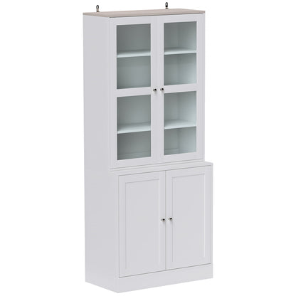 HOMCOM Double Storage Display Cabinet with Adjustable Shelves, MDF - White