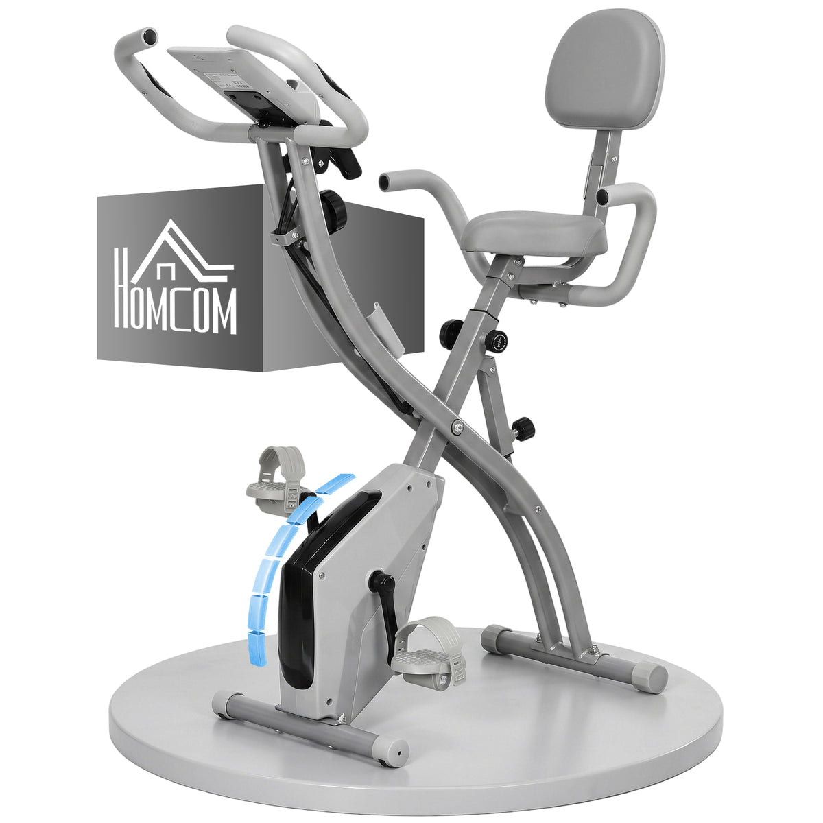 HOMCOM 2-in-1 Folding Exercise Bike with 8-Level Magnetic Resistance, Arm Resistance Band, Pulse Sensor, Grey