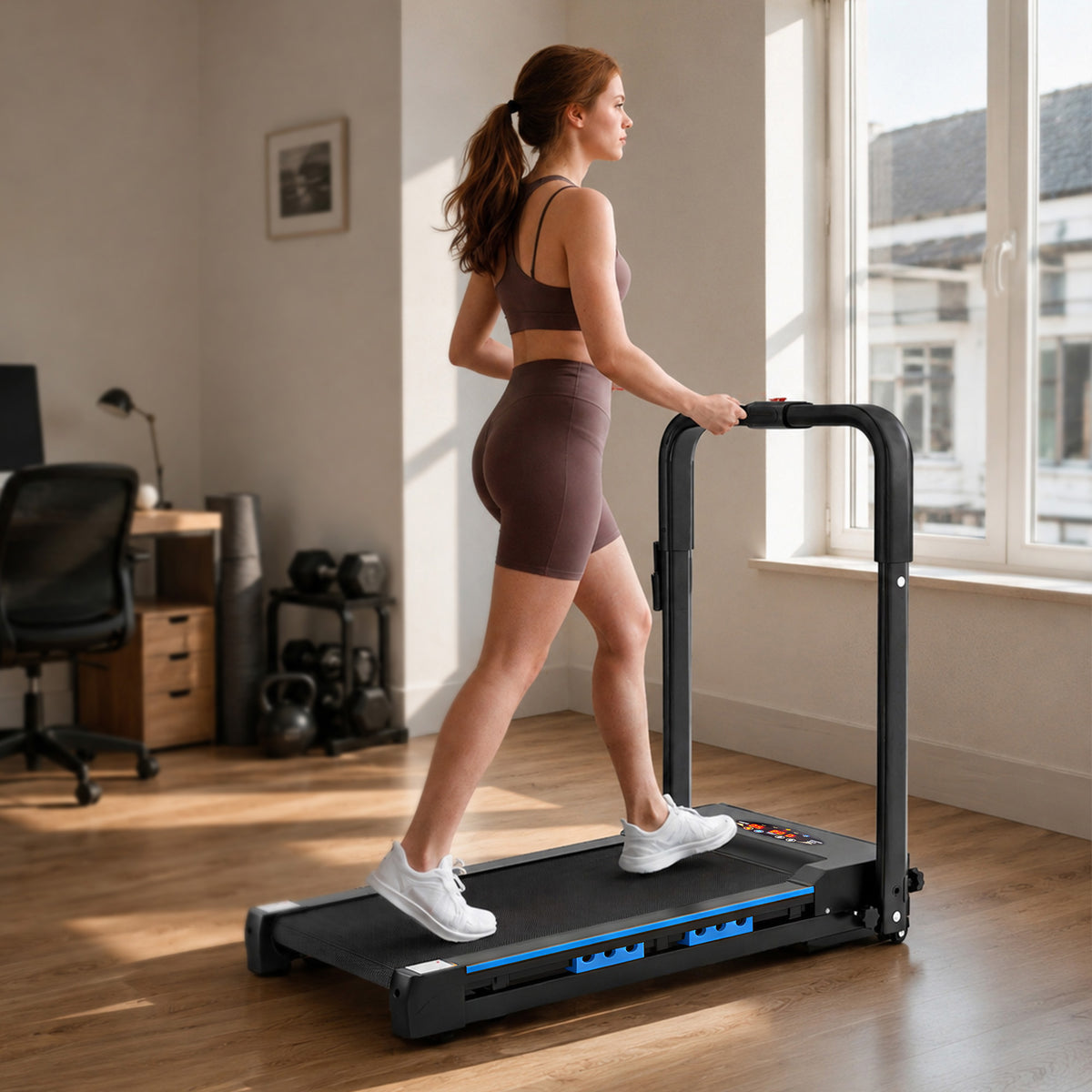 HOMCOM Folding Motorised Home Treadmill Walking Machine with LCD Monitor, Blue