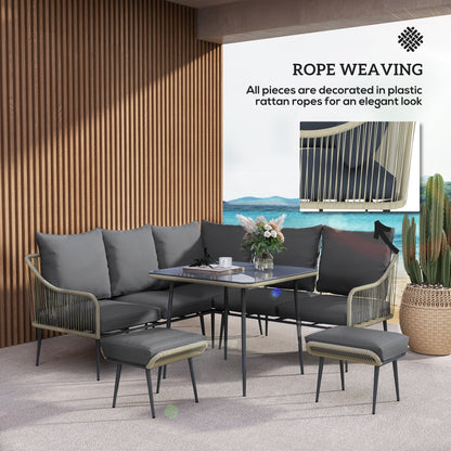 Outsunny Six-Piece Rattan Strong Garden Sofa Set with Removable and Washable Covers - Grey