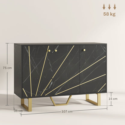 HOMCOM Sideboard Storage Cabinet, Modern Storage Cupboard with Adjustable Shelves and Metal Legs for Living Room, Kitchen, Dining Room, Entryway, Black Marble Tone