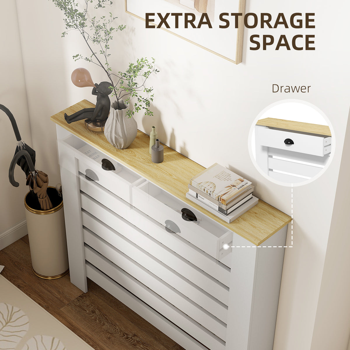 HOMCOM 95.5H x 111Wcm Radiator Cover, with Drawer - White
