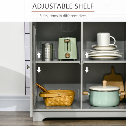 HOMCOM Sideboard with Rubberwood Top and Independent Storage Shelves for Dining Room, Kitchen - Grey