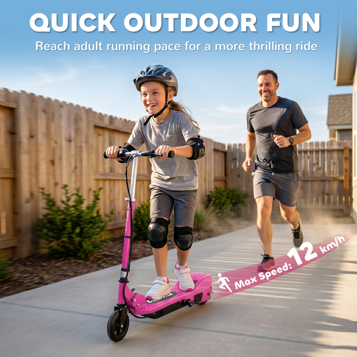 HOMCOM Foldable Electric Kids Scooter, Ride-on for Ages 7-14 Years, Pink