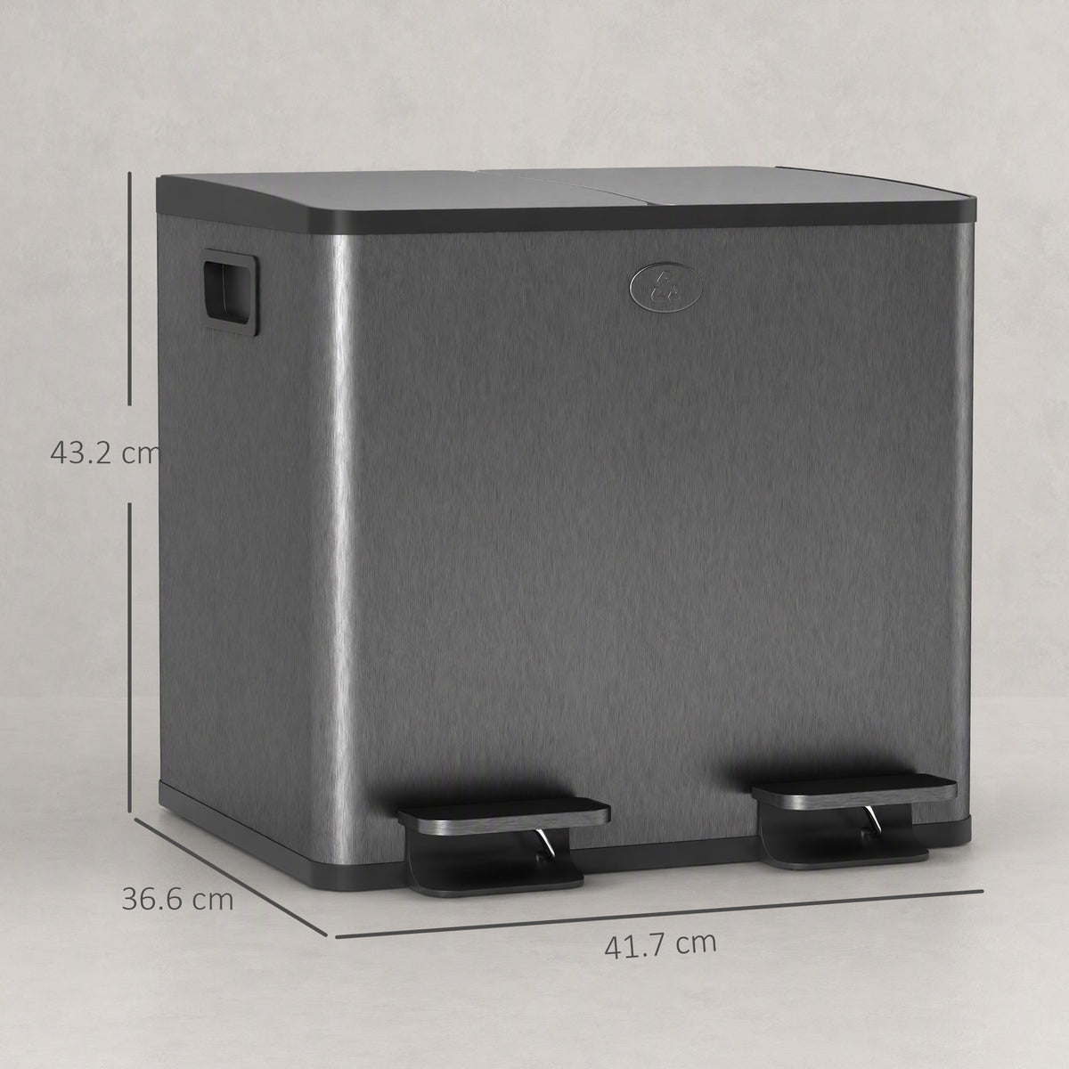 HOMCOM 30L Dual Compartment Stainless Steel Bin, with Deodoriser Holders - Black