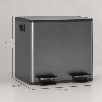 HOMCOM 30L Dual Compartment Stainless Steel Bin, with Deodoriser Holders - Black