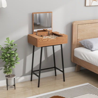 HOMCOM Vanity Desk with Flip-Up Mirror, Industrial Dressing Table with 16 Small Compartments for Bedroom, Natural Wood Effect