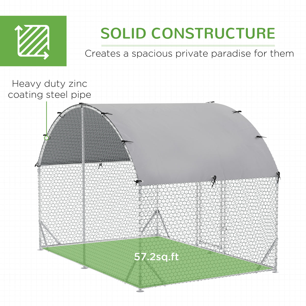 PawHut Walk In Chicken Run Galvanised Chicken Coop Hen Poultry House Cage Water-Resist Cover, Silver