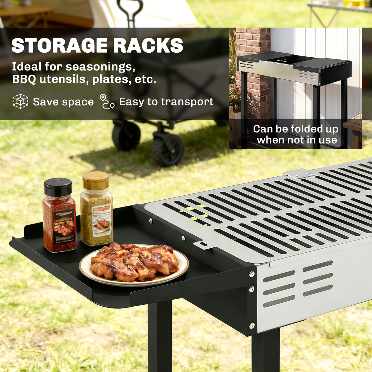 Outsunny BBQ Rotisserie Grill Roaster Charcoal Spit Roasting Machine for Chicken Turkey with 3-Level Grill Grate, Side Shelves