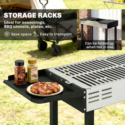Outsunny BBQ Rotisserie Grill Roaster Charcoal Spit Roasting Machine for Chicken Turkey with 3-Level Grill Grate, Side Shelves