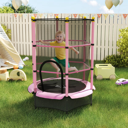 HOMCOM 4.6FT/55" Kids Trampoline with Enclosure Net, Outdoor Indoor Use, for Ages 3-10 Years, Pink