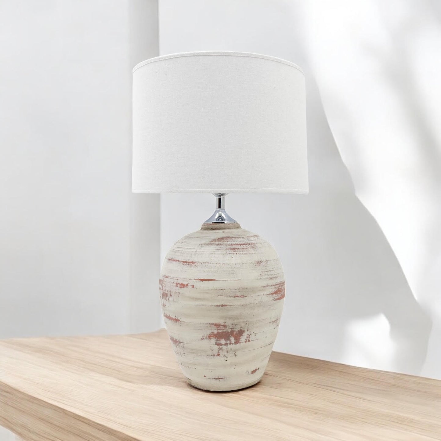 AcaciaHome Elegant Ceramic Table Lamp with Fabric Drum Shade – Decorative Bedside or Nightstand Light, Warm Soft Ambient Glow, E27 Bulb Compatible Lamp for Bedroom, Office & Desk (61cm Cream Lamp)