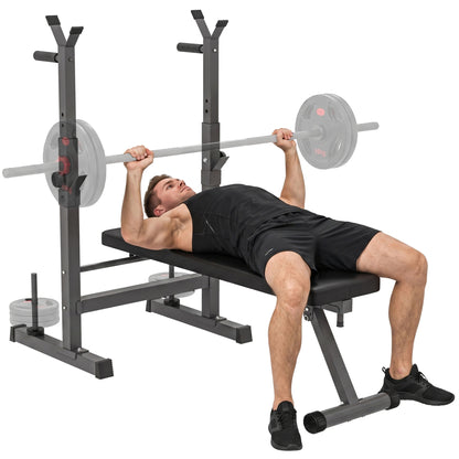 HOMCOM Adjustable Weight Bench, Foldable Bench, with Barbell Rack, Grey