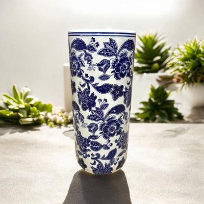 AcaciaHome Durable Ceramic Round Umbrella stand–Perfect Holder for Home, Office, & Entryway - Adds a Sophisticated Touch to Living Spaces for Canes, & Walking Sticks (Round Blue & White)