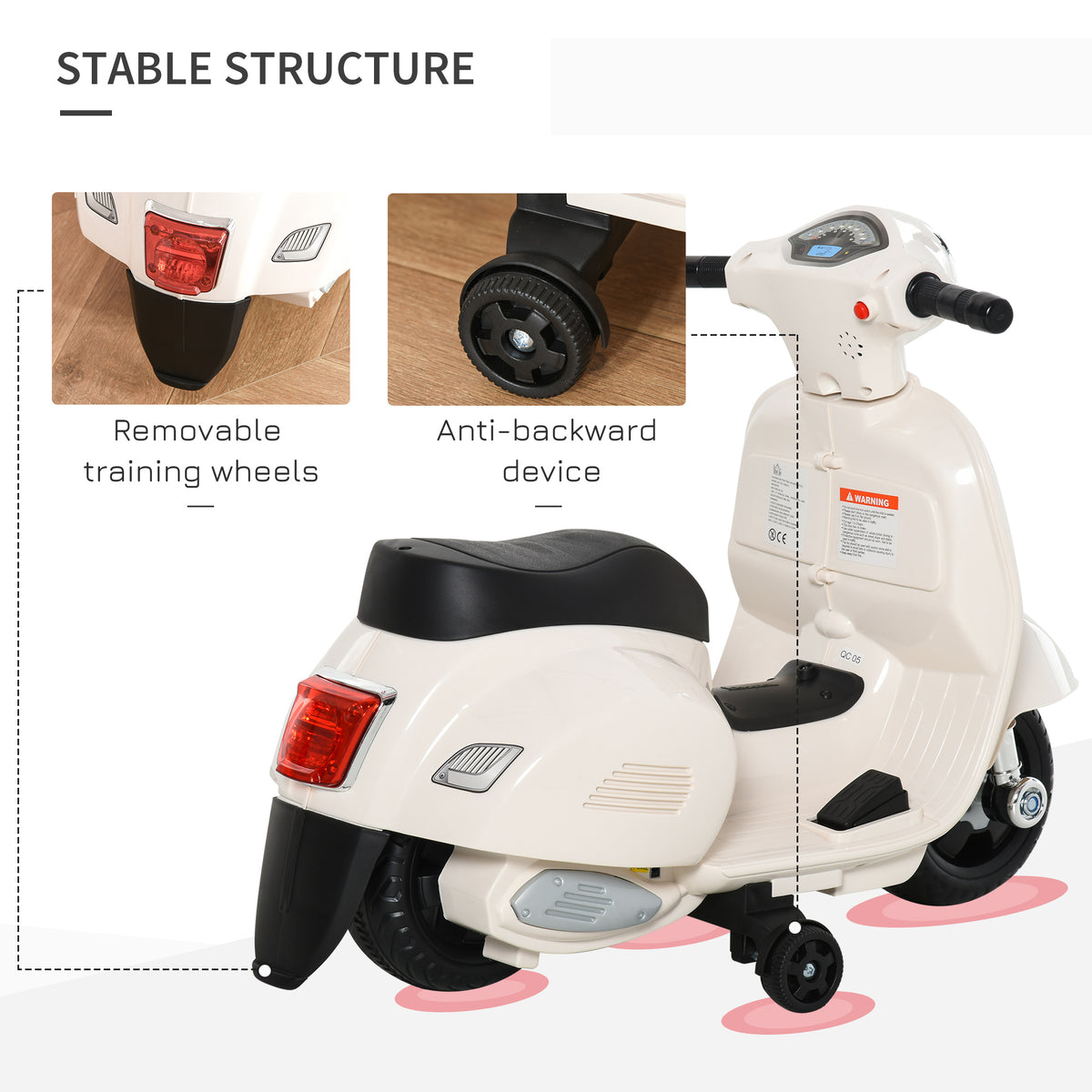 HOMCOM Vespa Licensed 6V Kids Electric Motorbike Ride On Motorcycle  Battery Powered for 18-36 Months with Horn, White