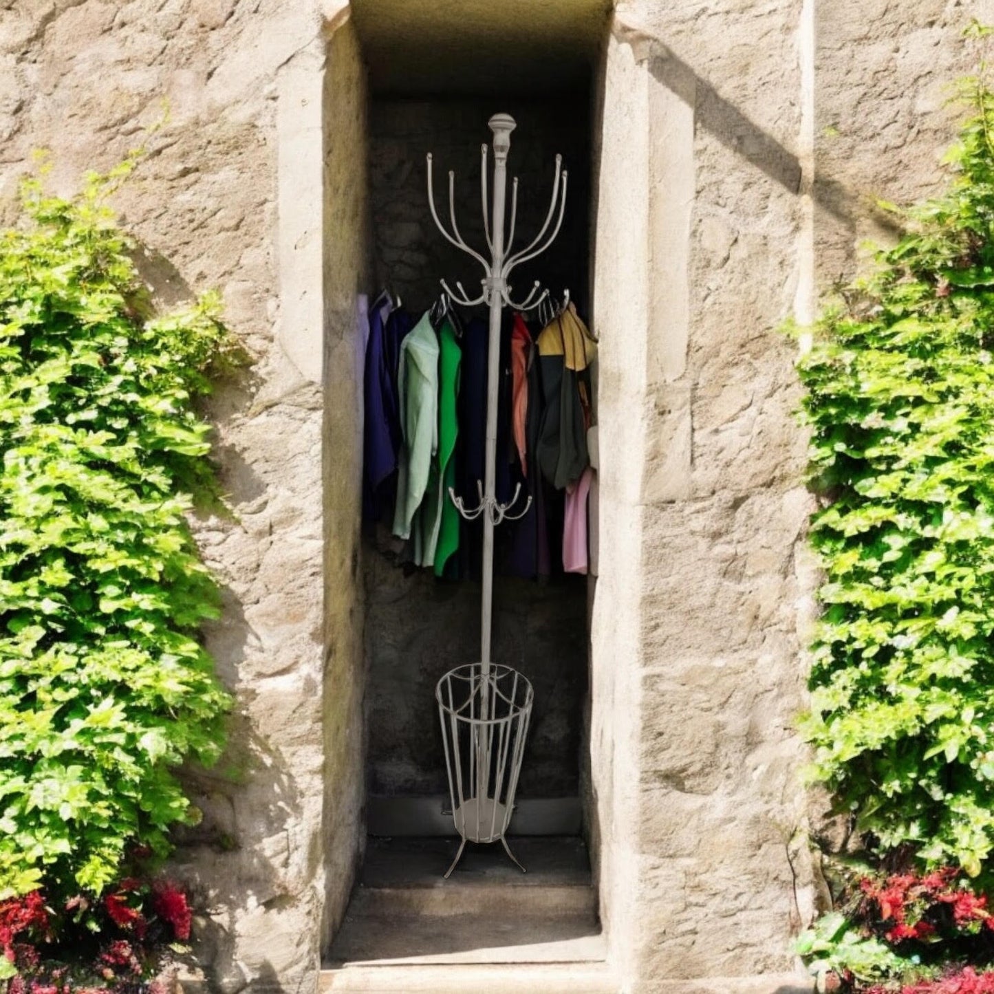 AcaciaHome Elegant and Premium 175CM Metal Coat Stand and Umbrella Holder – Sturdy and Stylish Storage for Coats, Jackets, and Durable Umbrellas for Entryways, Hallways, and Offices (Cream)